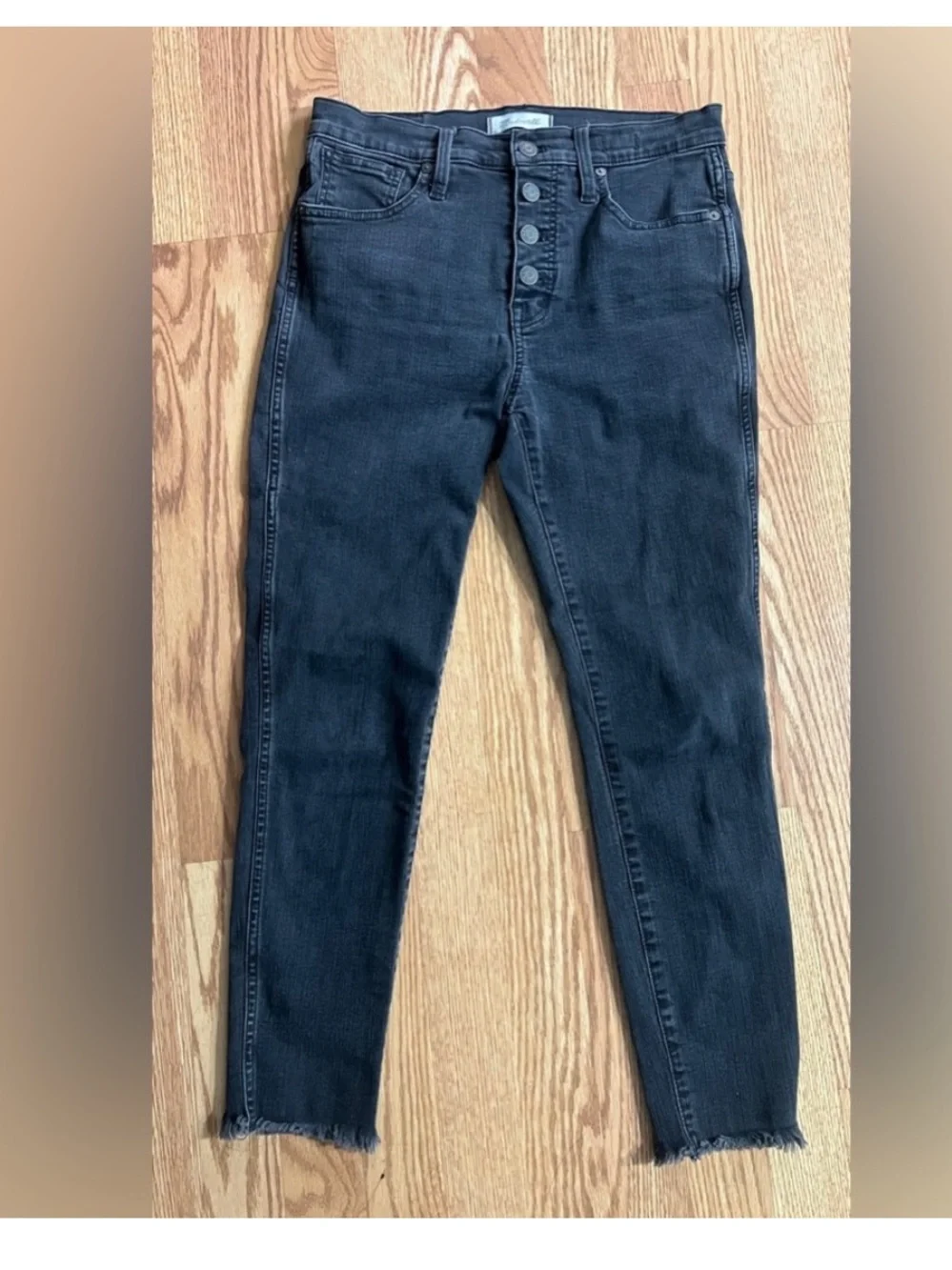 Madewell 10” High Rise Skinny Jeans Lunar Black Raw Hem Button Fly 29P